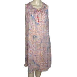 Tommy Hilfiger sleeveless ruffle collar‎ Pastel Paisley Summer Shift Dress L